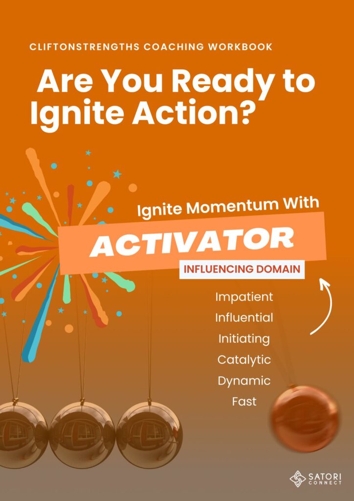 CliftonStrengths Activator theme icon showing action, momentum, and initiative